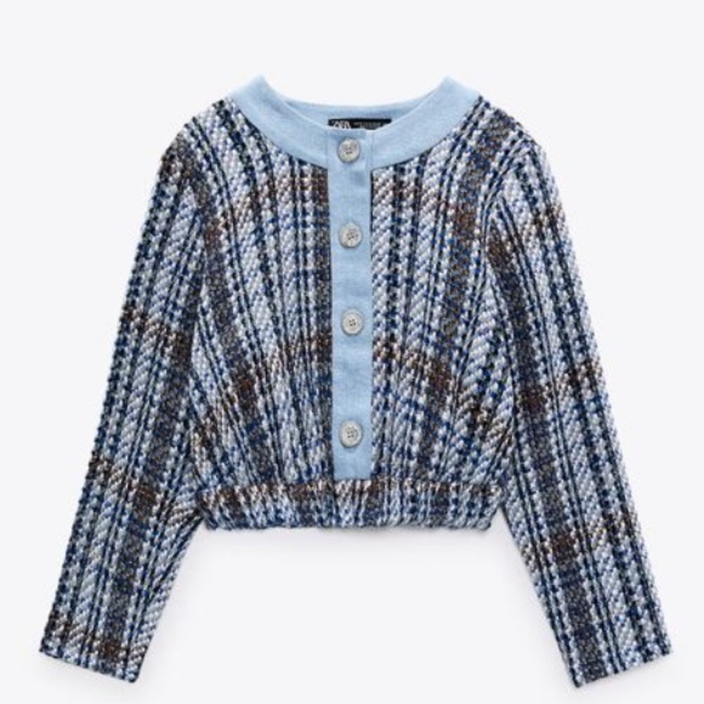Zara Combination Textured Denim Top